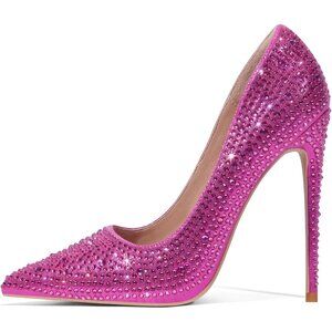 Women's Pink Pumps Pointed Toe High Heel Glitter Rhinestone Sparkly Shoes